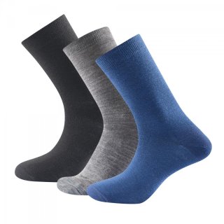 Devold DAILY LIGHT ponožky - set 3 párů; černá / šedá / modrá